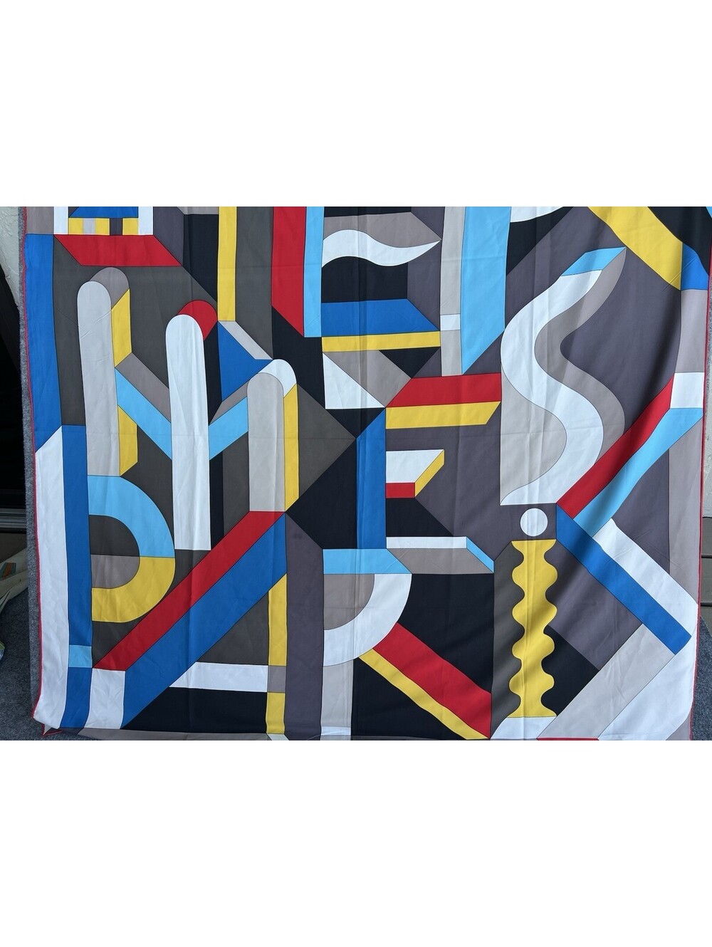 Womens Large multicolor geometric silk scarf 51”X51”.
